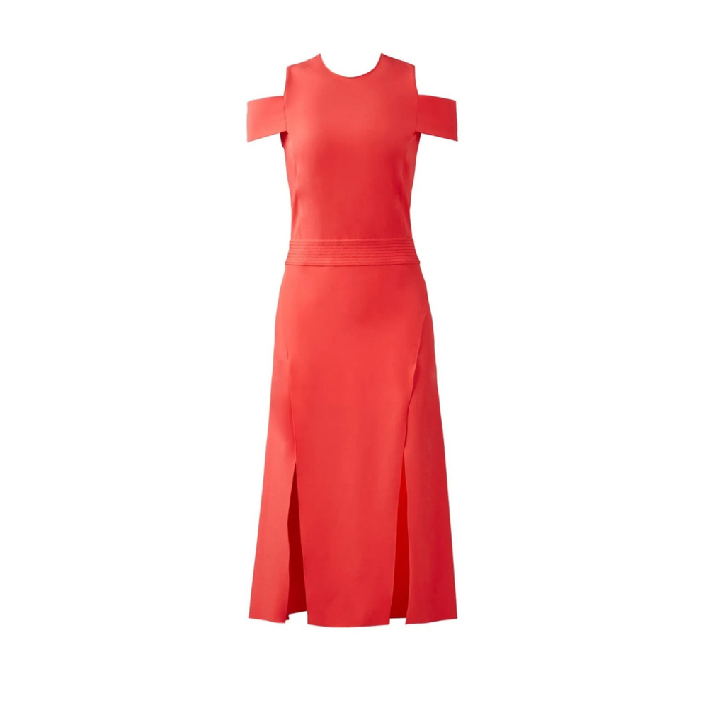 NWT $325 HALSTON HERITAGE Cold Shoulder Midi Dress in Poppy Size 2